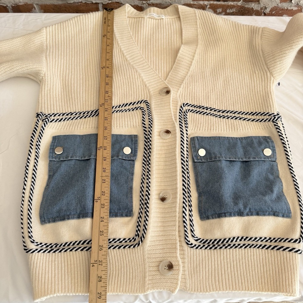 Women's Open Front Cardigan‎ Oversized Button Down Denim Jean Patchwork Sweater - Picture 7 of 9